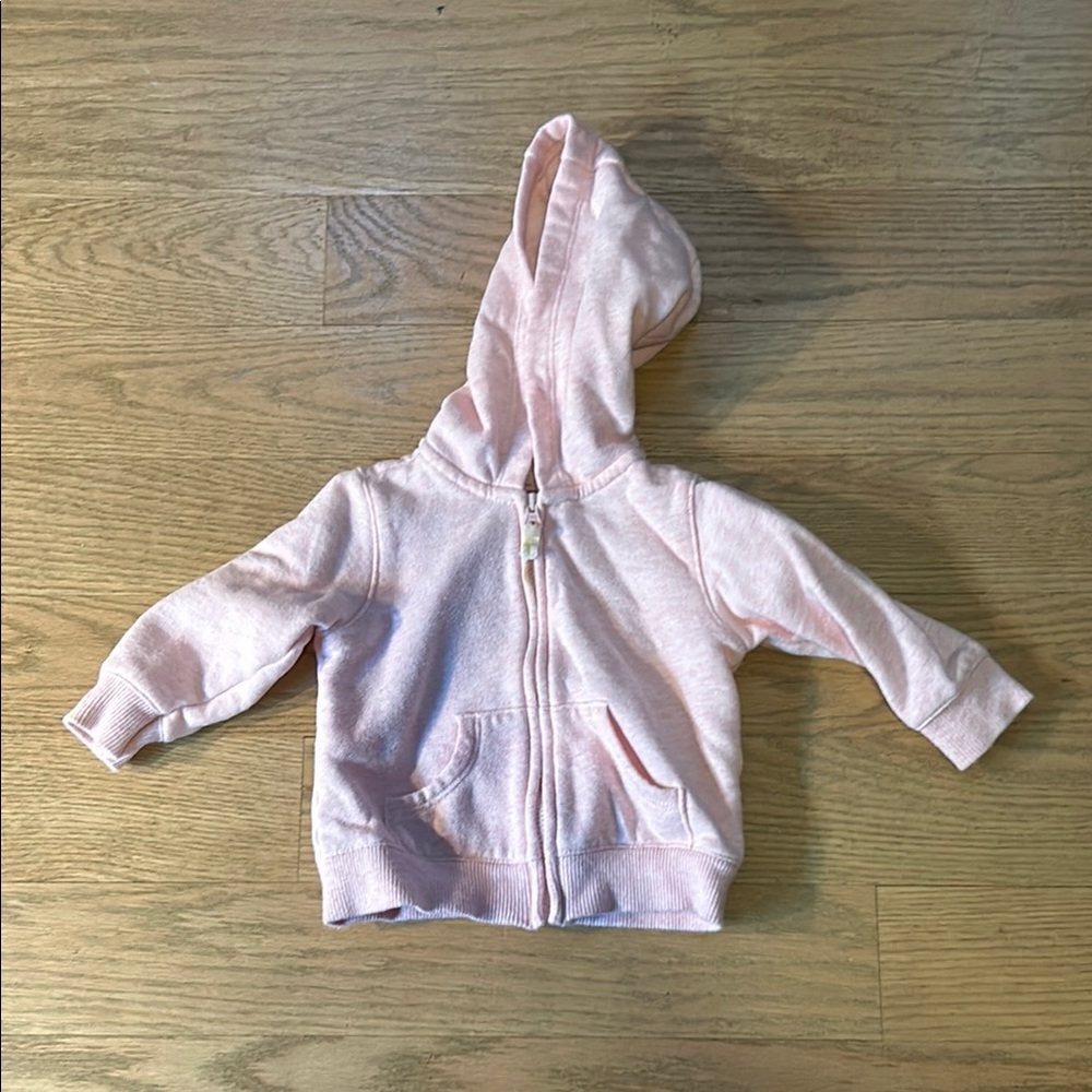 Pink Hooded Sweatshirt Full-Length Zipper Soft Material